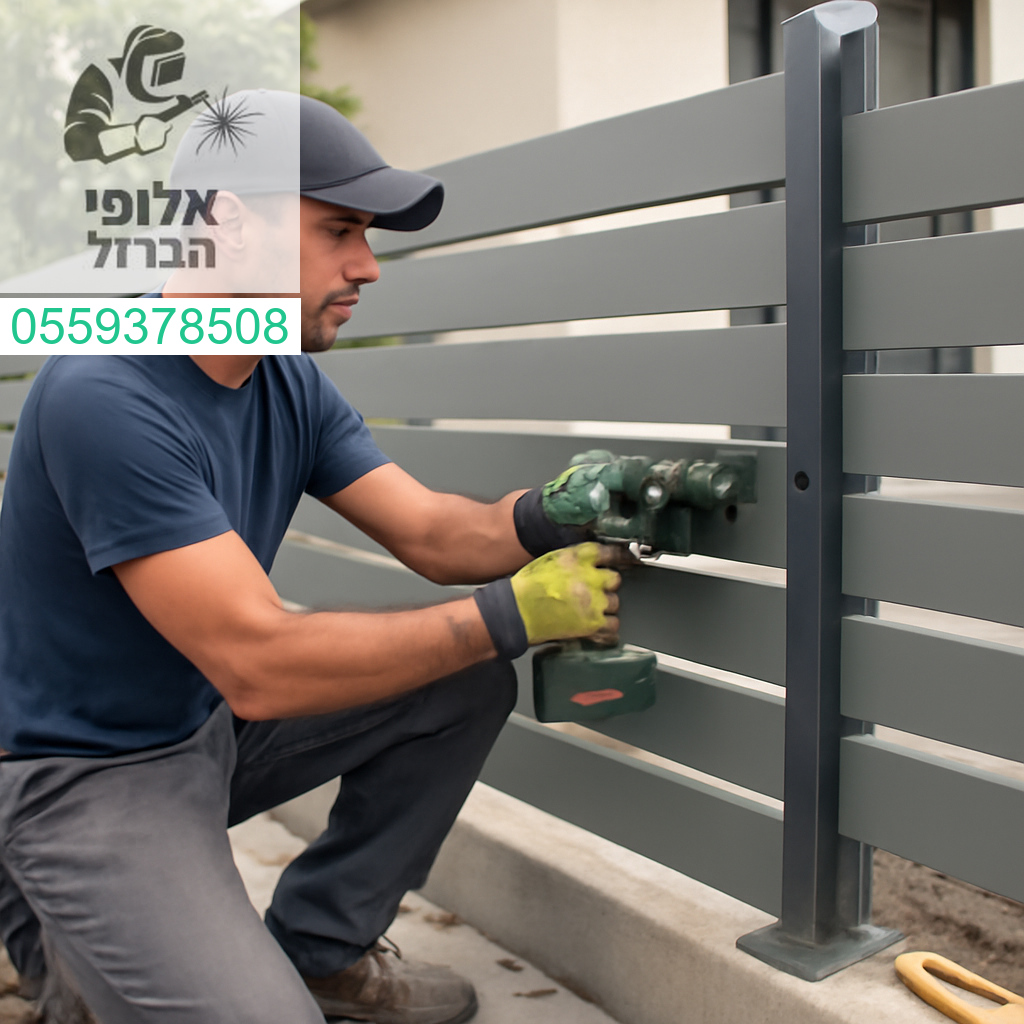 התקנה מקצועית של גדר אלומיניום בעיצוב מודרני וברמת גימור מוקפדת