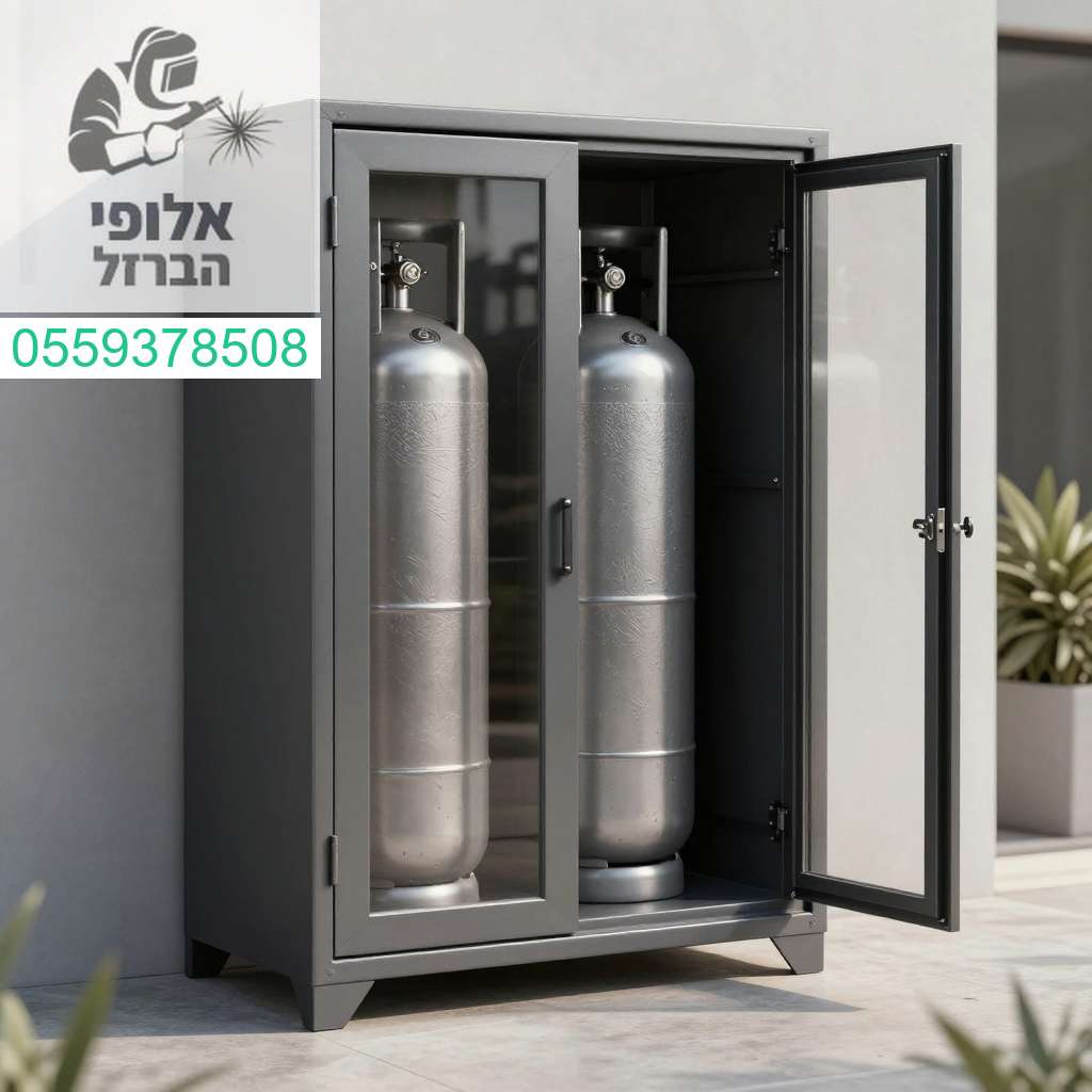 ארון ברזל מעוצב ומאובטח להסתרת בלוני גז בצורה אלגנטית ובטיחותית בחצרכם